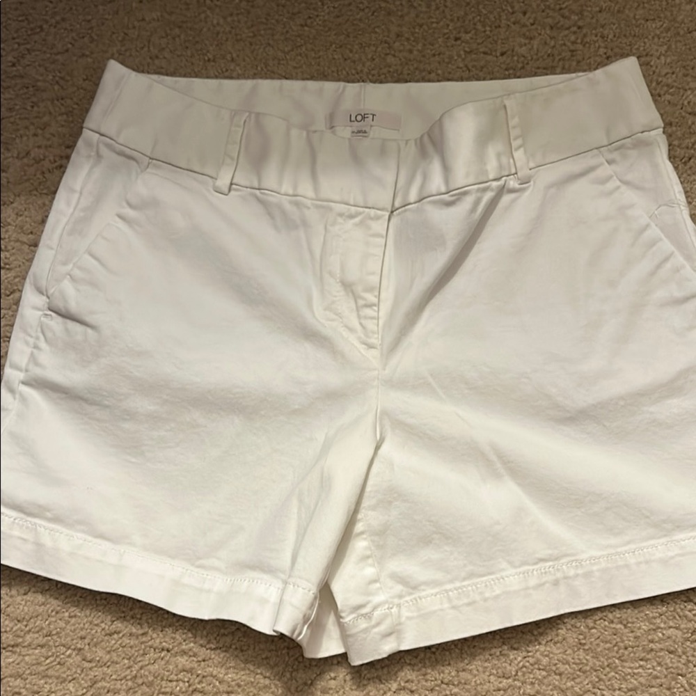 LOFT White Bermuda Shorts Tailored Fit Cuffed Hem